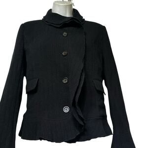 Burberry London Black Wool Cashmere Ruffle Front Slim Fit cardigan sweater US 6